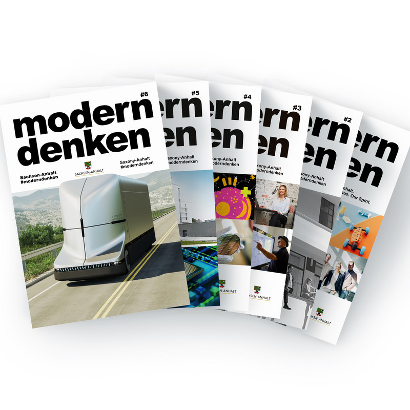 Die Grafik zeigt die #Moderndenken-Magazine 1-6.