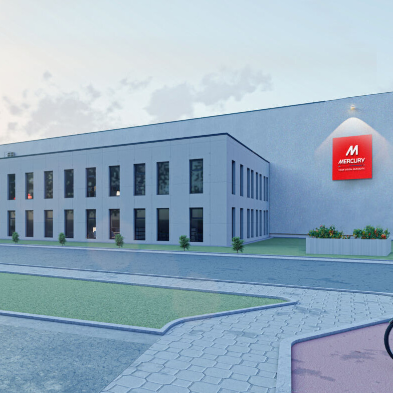 Die Grafik zeigt das Produktionsgebäude des irischen Unternehmens Mercury in Schönebeck.