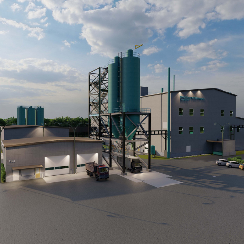 Animierte Grafik der zukünftigen Ash2Phos-Anlage im Chemiepark Schkopau, Sachsen-Anhalt 