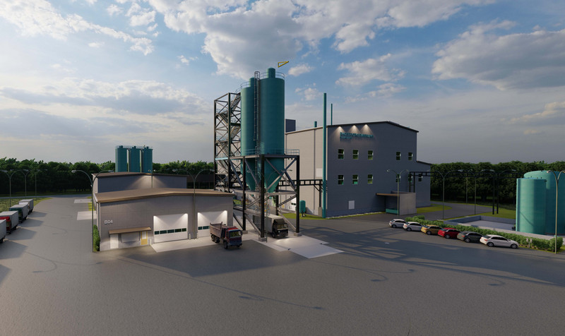 Animierte Grafik der zukünftigen Ash2Phos-Anlage im Chemiepark Schkopau, Sachsen-Anhalt 