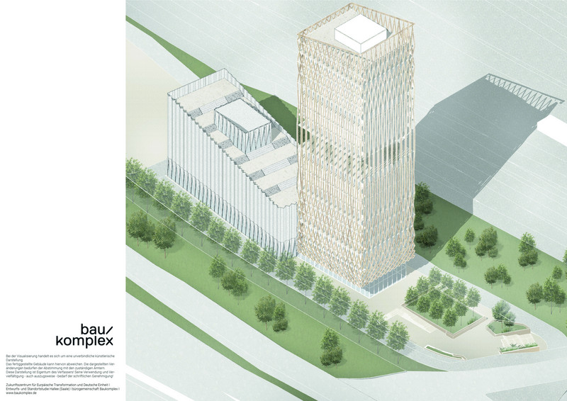 Das Bild zeigt das Modell des geplanten Zukunftszentrums in Halle.